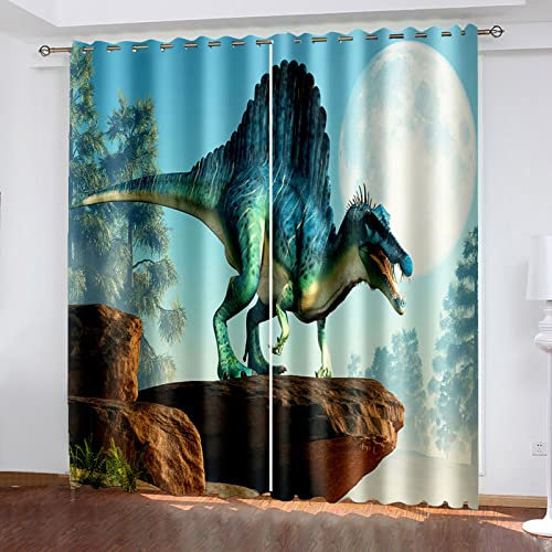 MAYNUO Blickdichte Vorhänge Mit Motiv 3D Pflanze Tier Dinosaurier Kinder Gardinen Blickdicht Ösen Gardine Thermo 264x214 cm Schlafzimmer Kinderzimmer Vorhänge Dekoratives Muster, Verdunklungsvorhänge