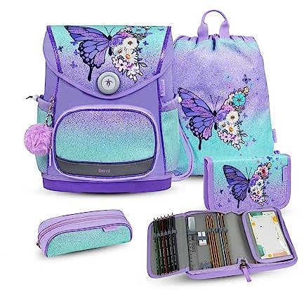 Belmil Premium Compact Plus ergonomisches Schulranzen Set 5 - teilig, AGR, Brustgurt, Hüftgurt, Magnetverschluss (405-41/P/S) (Serenity)