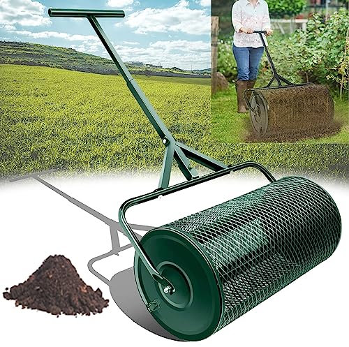 DOZPAL Kompoststreuer Leichter Rasenstreuer mit Rädern und verstellbarem T-förmigem Griff – Gartenstreuer zum Top-Dressing von Kompost, Schmutz, Mulch, Dünger, Erde,40cm