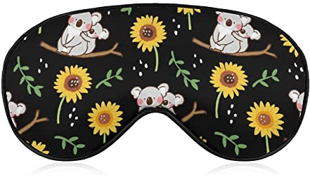 Schlafmaske kompatibel mit süßem Koala, schwarz, gelb, Sonnenblume, Verdunkelungs-Augenmaske zum Schlafen mit verstellbarem Riemen, bequeme Nacht-Augenbinde, weiche Augenschirme für Damen und Herren