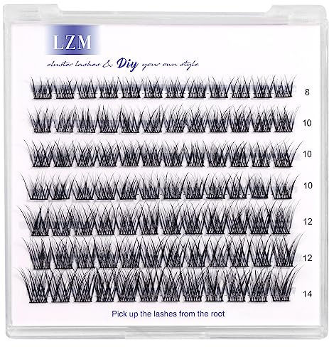 LZM Lash Cluster Wimpern Extensions D Curl Wimpern Einzeln (WL16mixD) | 8-14mm Natürliche Wimpern Leichte und weiche cluster lashes, Dünnes Band fake lashes, wiederverwendbar künstliche wimpern