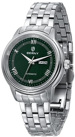BERNY Orologio Automatico Donna Orologio da polso meccanico 5ATM impermeabile a carica manuale Orologio con lente di zaffiro con apertura calendario