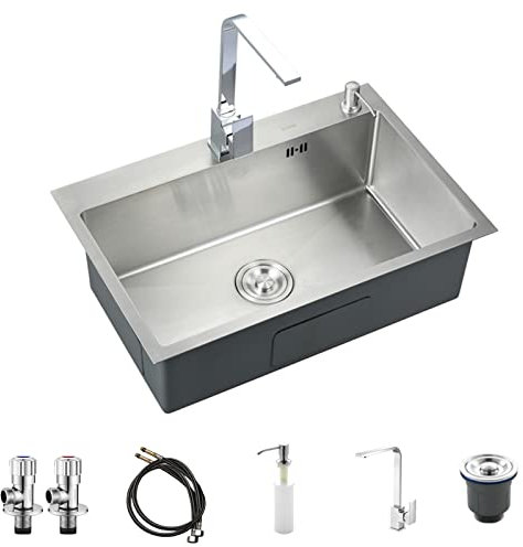 Acciaio inox lavello da cucina、lavello a una vasca in acciaio inossidabile、Lavello da incasso、lavandino da esterno、lavabo da cucina a vasca singola、Adatto per casa, lavanderia, giardino ( Size : 58*43