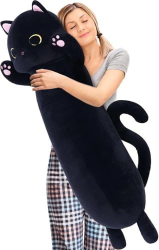 MaoGoLan Long Cat Body Pillow for Kids, 44'' Big Kitten Plush for Adults, Big Black Cat Stuffed Animal for Girl, Large Kitten Plush Throw Pillow for Mother's Day Birthday Gift, Baby Shower Party Decor