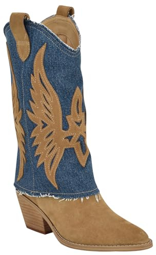 Nine West Timbre, Botas Vaqueras Mujer, Denim Blue Caramel 102, 37 EU