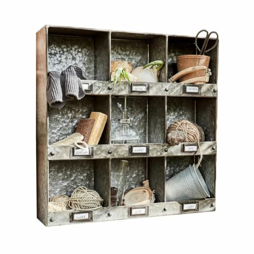 Loberon Wandregal Esttar, im Stil Alter Apothekenregale, Authentischer Vintage-Charme, Charmante Schildchenhalter, Aufbewahrung, Eisen, antiksilber