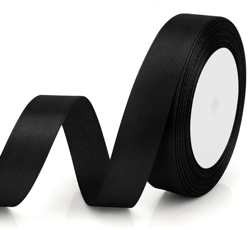 Geschenkband Schwarz Satinband Schwarz 20mm, 23m Gurtband Schleifenband für Geschenke Satinbänder für Geschenke Festival Bänder für Geschenkverpackung Weihnachtsgeschenke Seidenbänder für Geburtstag