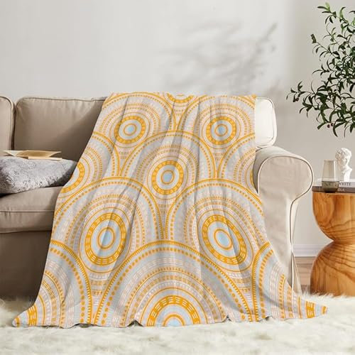 Flanell Fleecedecke Kuscheldecke Gelb Bohemian-Stil 180x200 Große, Gelb Sofa Decke Weiche mit Motiv, Microfaser Wohndecke Plaid Decke Wohnzimmer Couch