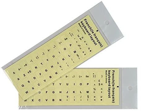 2 x französische Tastatur-Aufkleber, transparenter Hintergrund, weiß/schwarze Buchstaben für Computer, Laptop, Tastatur-Aufkleber für Anfänger, transparente schwarze Buchstaben, französische