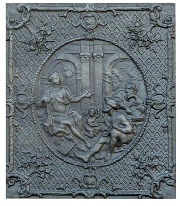 Lastra in ghisa per camino decoro DEI CM. 58 × 67 H SP. 1 cm DS