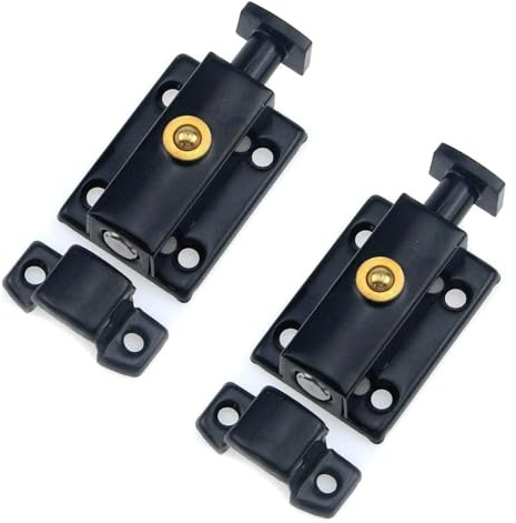 2 cerraduras de puerta con pestillo de resorte automático de acero inoxidable, perno deslizante con botón pulsador, cerradura de seguridad for gabinetes, muebles, armarios, 2 pulgadas, color negro