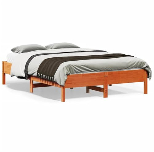 Buzaza Massivholzbett ohne Matratze Wachsbraun 135x190 cm Holz Bett Massivholzbett Bed Frame Bettgestell Bett Holz Kiefernholz - 842721