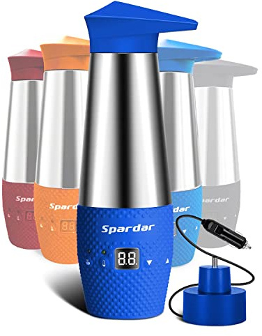 Spardar 12v Kettle, Temperature Control Kettle, 348 ml Travel Kettles Electric Small for Car Camping, Portable Car Kettle for Hot Water, Double Insulation and Anti-Scalding Design