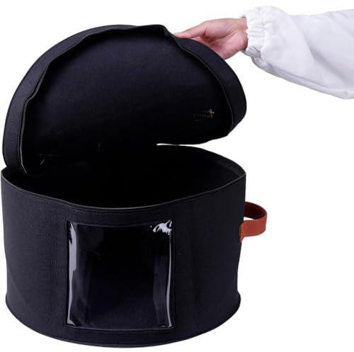 Round Hat Boxes with Lid, Large Hat Case, Hat Box, Pop Up Hat Storage Box, Round Organiser Pack of 2, Transparent Decorative Cabinet Organiser (Schwarz)