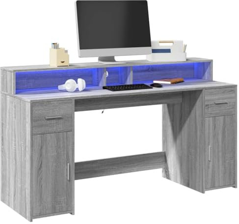 Xichuzi Escritorio con LED Madera ingeniería Gris Sonoma 160x55x91 cm, Mesa Escritorio, Escritorio Orden, Escritorio Gaming, Office Desk, Mesa Escritorio Ordenador - 3309434