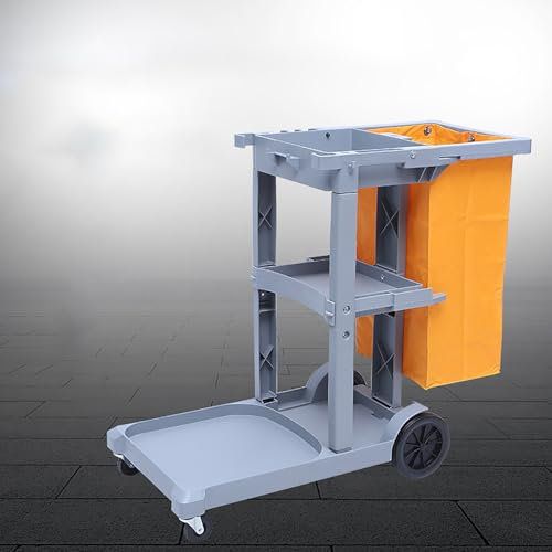 Cleaning Cart on Wheels, Commercial Janitorial Cart with Removable Waste Bag, Heavy Duty Housekeeping Cart Janitor-Housekeeping Carts,Gray