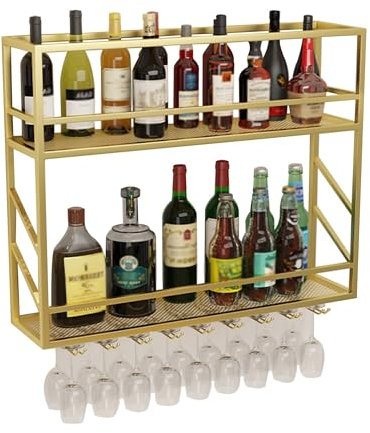 WXZXWXZX Weinregal Wand Metall Flaschenregal Bar Regal Wand Schmal Weinschrank Barschrank Weinständer Küchenregal Hängend mit Weinglashalter für Hausbar Esszimmer Home Bar Küche(Gold,120cm(47.2in))