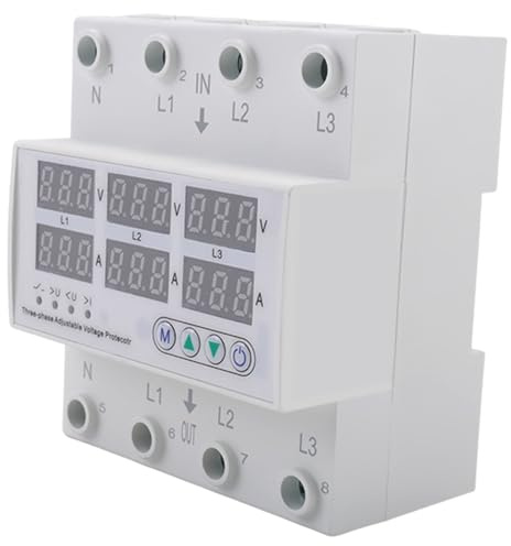 Fuhjythy Protezione da Sovratensione e Sottotensione Regolabile Trifase Voltmetro Amperometro Monitor 3P4W Din Rail Protezione Limite Corrente 100A