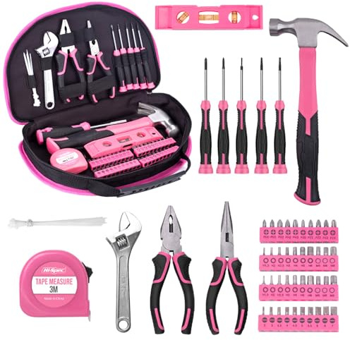 63 Piece Pink Tool Set,Household Tool Kit with Bag for Women, Home, Garage, Office and College Dormitory Use