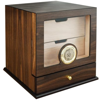 Volenx Cave à cigares 48 cigar, porte vitrée, porte vitrée, hygromètre, porte de chargement panoramique, boîte en bois de cèdre