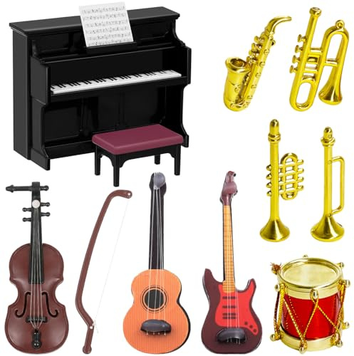 12 Stück Miniatur Zubehör,Puppenhaus Mini Musikinstrument Modell