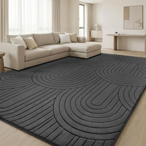 Treeboy Teppich Wohnzimmer 160X230cm Großer Flauschiger Dunkelgrau Teppiche | Kurzflor Carpet Modern Waschbar Kinder Teppiche Gegend Mit Rutschmatte Schlafzimmer Kinderzimmer 3D Geometrisches Rug