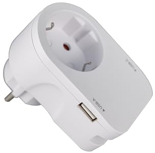 85320 Laddningsuttag, adapter, skyddskontakt, med USB A+C, 2 uttag, 1 Schuko och 1 vertikal Euro-kontakt, vitt