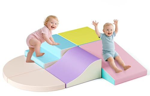 Lischwert Schaumstoff-Kletterblöcke für Kleinkinder, Schaumstoff bausteine Softbausteine Bauspielzeug, Soft Play Klettern Indoor-Kletterspielzeug für 1-3, 6 Stück (Macaron)