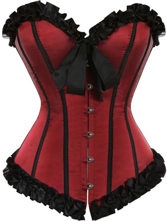 Zanisouta Corsetto da donna in pizzo, corpetto da sposa, biancheria intima con lacci, top in raso, nero, shapewear a petto pieno, taglie forti, top vintage