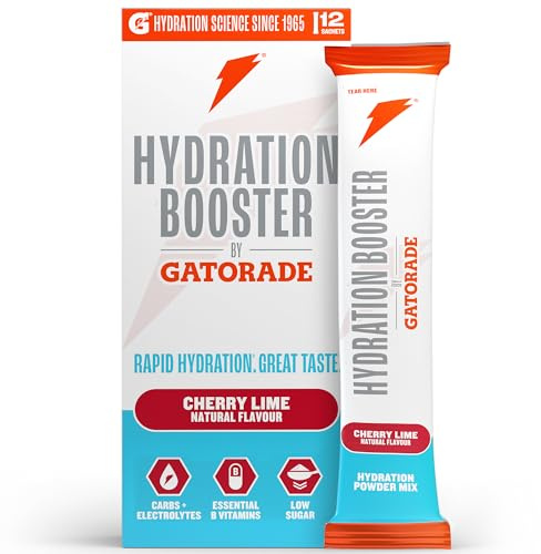 Hydration Booster by Gatorade Carbohydrate-Electrolyte Sachets - Hydration Powder Drink Mix with Carbohydrates, Electrolytes and B Vitamins (Cherry Lime, 12 Servings)