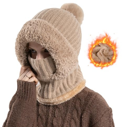 Plüsch Sturmhaube Mütze 3 in 1 Winter Balaclava für Radfahren, Snowboarden, Skifahren, Motorradfahren Winddicht Gesichtshaube für Herren/Damen (DE/NL/SE/PL, Alphanumerisch, Einheitsgröße, Khaki)