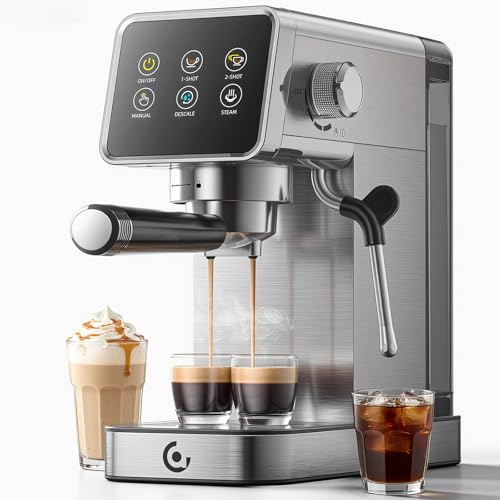 COFIBREWS 20 Bar Espresso Coffee Machine with LED Touch Screen, Espresso Maker with Self-Cleaning Function & Milk Frother, Compact Cappuccino & Latte Maker for Home and Office