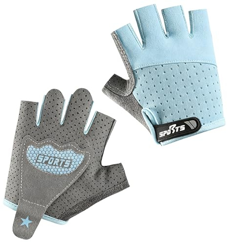 Bawnhaw Kids Fingerless Cycling Gloves Non-Slip Bike Gloves for Girls Boys 3-6T, Blue Breathable Half Finger Youth Girls Gloves for Biking, Skating, Scooter, Sports