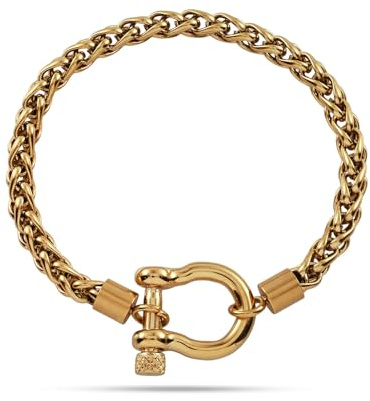 GOLD TROVE Gold Plated Chain Bracelet for Women | Stainless Steel Rope Chain with Shackle Lock Clasp | Polished Non-Tarnish Fashion Jewellery Gift for Her