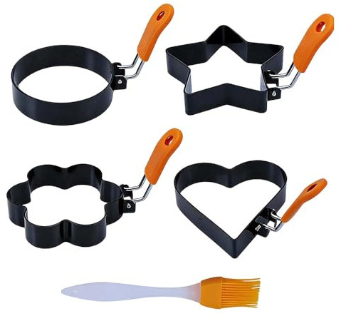 Anillos de huevo de acero inoxidable para freír huevos, moldes antiadherentes para huevos fritos con mango de silicona naranja, para magdalenas inglesas, panqueques, parrilla, molde de huevo para
