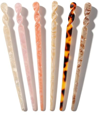 6 Pcs Hair Pin, Hair Chopsticks for Women Stick Acetate Tortoise Shell Vintage Leopard Print Pins Hairpins Retro Elegant Hairstyle Accessories Chopstick Clip Long for Girl
