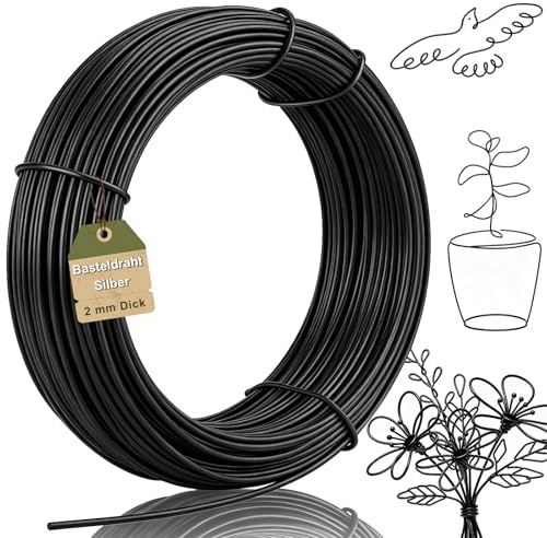 Basteldraht 2mm,10m Draht zum Basteln,Weicher Aluminiumdraht, Schmuckdraht,Rostfrei Bindedraht Modellierdraht DIY-Skulpturen,Aludraht für Schmuck Bonsai Bäume Bastelarbeiten,Schwarz