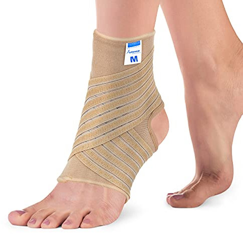 Actesso Ankle Support Sleeve with Strap - The Ultimate Support for Weak Ankles, Sprains and Sports Injury. Ideal for Men & Women & Left or Right (M (Pack of 1), Beige)