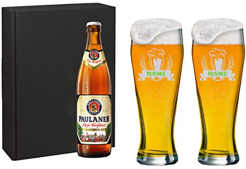 MeinGlas Wheat Beer Glass Set [Bavaria] with Individual Engraving [Name] and [Design] Motiv 02