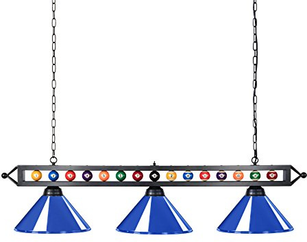 Wellmet 59 inch Hanging Pool Table Light Fixture for Game Room Beer Party, Ball Design Metal Billiards Light with 3 Lamp Shades, Suitable for 6ft 7ft 8ft cm Pool Tables
