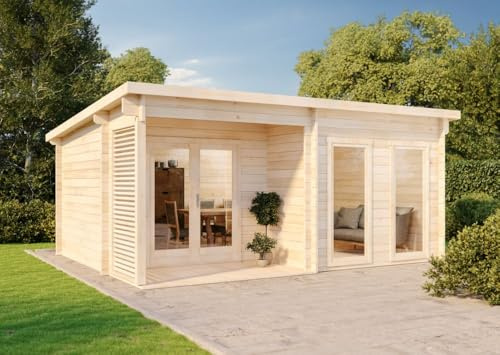 Alpholz Gartenhaus Orkus 560x440cm aus Holz Naturbelassen 44 mm Wandstärke