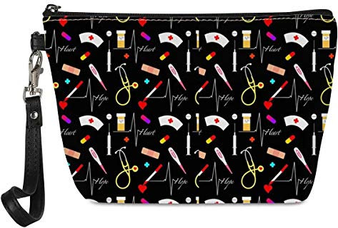 chaqlin Krankenschwester Geschenke Frauen Make-up BagmPurse Organizer Kleine Reise Kosmetiktasche Top Zip, Tragbare PU Leder Clutch Handtasche Kulturtasche
