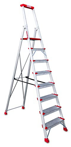 Faraone - Escalera de Aluminio EN948-8 peldaños - Escalera de Tijera Profesional - 258x56x15 cm - con Bandeja Portaobjetos y Barandilla - Peso soportado de hasta 150 kg