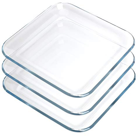 FOYO Toast Plates, Clear Square Tempered Glass Salad Dessert Plates 7 Inch, Set of 3