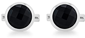 Tuscany Silver Herren-Manschettenknöpfe Onyx schwarz facettiert rund Sterlingsilber 15mm