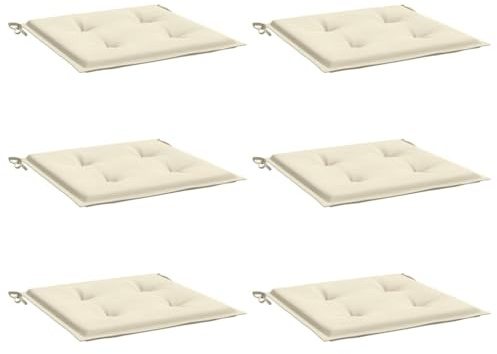 vidaXL Gartenstuhl Kissen 6 STK., Sitzkissen Outdoor Indoor, Stuhlkissen mit 2 Sätzen Schnüren, Stuhlauflage Sitzpolster, Creme 50x50x4cm Oxford-Gewebe
