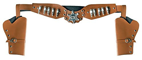 Boland 54382 - Doppeltes Pistolen Halfter Sheriff, Länge 125 cm, Cowboy-Gürtel, Wilder Westen, Kostüm, Karneval, Mottoparty
