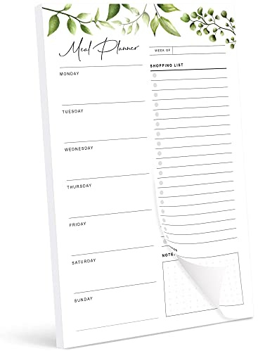 Magnetic Meal Planning Pad for Fridge 52 Undated Tear-off Sheets, 6x9 Inch Meal Planning Notepad for Meal Planner & Grocery List with Magnet, Weekly Meal Planner with Tear Off Shopping List