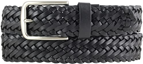 BELTINGER Flecht-Gürtel aus Vollrindleder 3,5 cm | Flecht-Ledergürtel für Damen Herren 35mm | Geflochtener Gürtel mit silberner Schließe | Schwarz 115cm