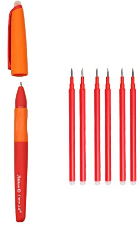 Pelikan Erase 2.0 Ergonomischer radierbarer Tintenroller, rote Tinte, für Rechts- und Linkshänder, für die Schule, nachfüllbar, 6 Ersatzminen inklusive